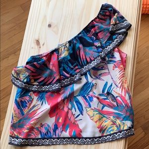Off the shoulder tropical print blouse